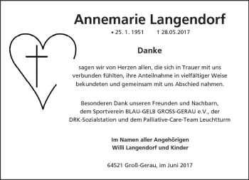 Traueranzeige von Annemarie Langendorf von Trauerportal Echo Online