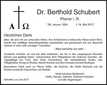 Traueranzeige von Berthold Schubert von  Kreisanzeiger
