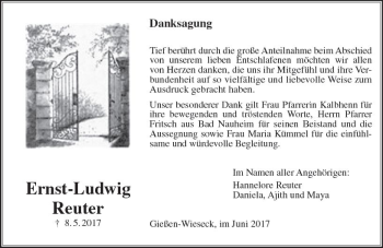 Traueranzeige von Ernst-Ludwig Reuter von  Gießener Anzeiger