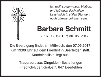 Traueranzeige von Barbara Schmitt von Trauerportal Echo Online