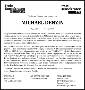 Traueranzeige von Michael Denzin von Trauerportal Rhein Main Presse