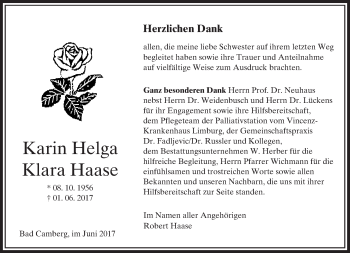 Traueranzeige von Karin Helga Klara Haase von  Camberger Anzeiger