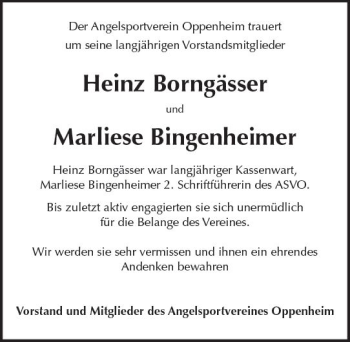 Traueranzeige von Heinz Borngässer von Trauerportal Rhein Main Presse