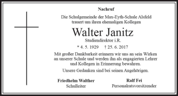 Traueranzeige von Walter Janitz von VRM Trauer