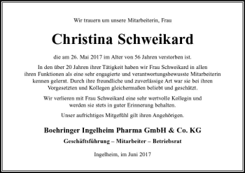 Traueranzeige von Christina Schweikard von Trauerportal Rhein Main Presse