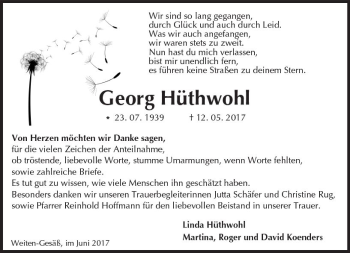 Traueranzeige von Georg Hüthwohl von Trauerportal Echo Online