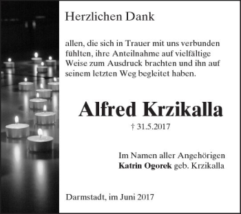 Traueranzeige von Alfred Krzikalla von Trauerportal Echo Online
