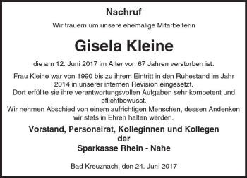 Traueranzeige von Giesela Kleine von Trauerportal Rhein Main Presse