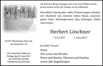 Traueranzeige von Herbert Löschner von Trauerportal Rhein Main Presse
