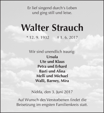 Traueranzeige von Walter Strauch von  Kreisanzeiger