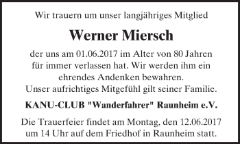Traueranzeige von Werner Miersch von Trauerportal Rhein Main Presse