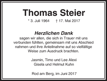 Traueranzeige von Thomas Steier von  Usinger Anzeiger