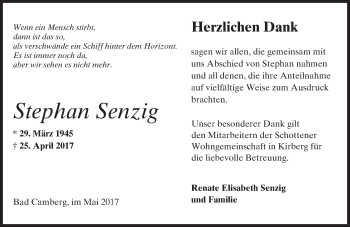 Traueranzeige von Stephan Senzig von  Camberger Anzeiger
