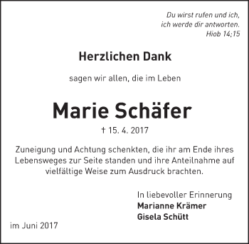 Traueranzeige von Marie Schäfer von Trauerportal Echo Online