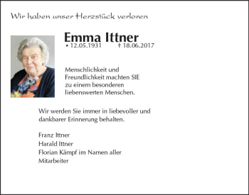 Traueranzeige von Emma Ittner von Trauerportal Echo Online