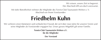 Traueranzeige von Friedhelm Kuhn von Trauerportal Rhein Main Presse
