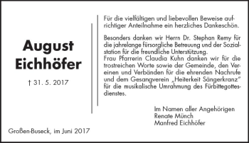 Traueranzeige von August Eichhöfer von  Gießener Anzeiger