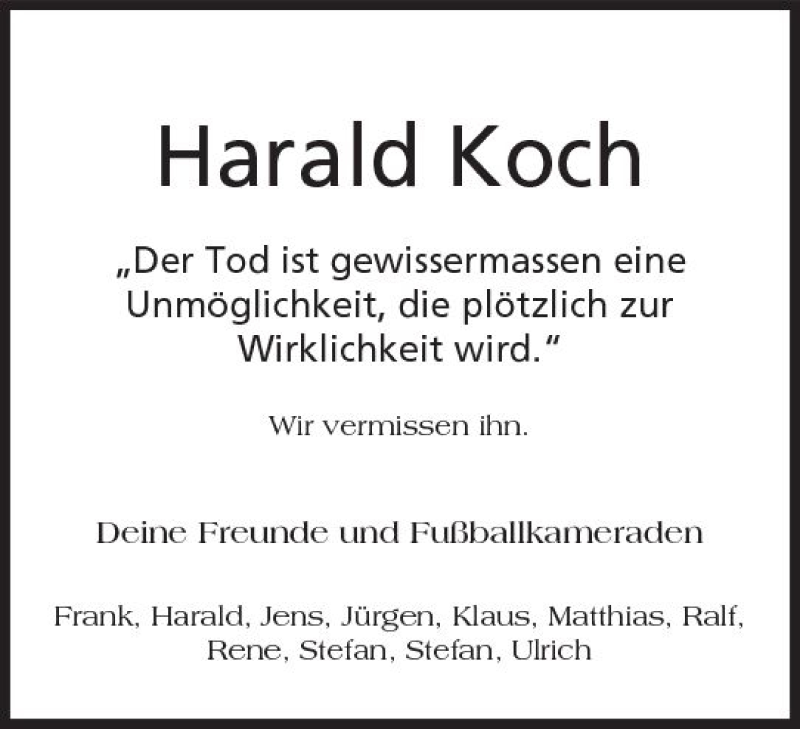  Traueranzeige für Harald Koch vom 07.06.2017 aus Trauerportal Echo Online