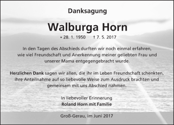 Traueranzeige von Walburga Horn von Trauerportal Echo Online