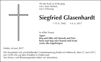 Traueranzeige von Siegfried Glasenhardt von  Kreisanzeiger