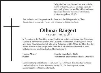 Traueranzeige von Othmar Bangert von Trauerportal Echo Online