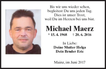Traueranzeige von Michael Maerz von Trauerportal Rhein Main Presse