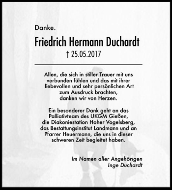 Traueranzeige von Friedrich Hermann Duchardt von  Kreisanzeiger