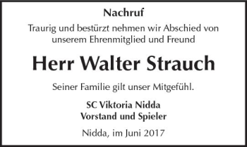 Traueranzeige von Walter Strauch von  Kreisanzeiger