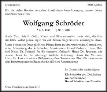 Traueranzeige von Wolfgang Schröder von Trauerportal Rhein Main Presse