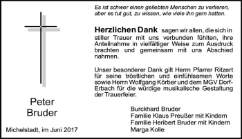 Traueranzeige von Peter Bruder von Trauerportal Echo Online