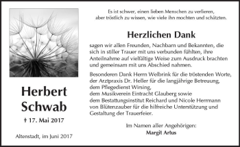 Traueranzeige von Herbert Schwab von  Kreisanzeiger