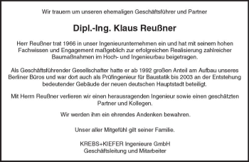 Traueranzeige von Klaus Reußner von Trauerportal Echo Online