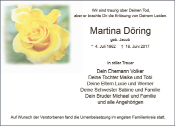 Traueranzeige von Martina Döring von VRM Trauer