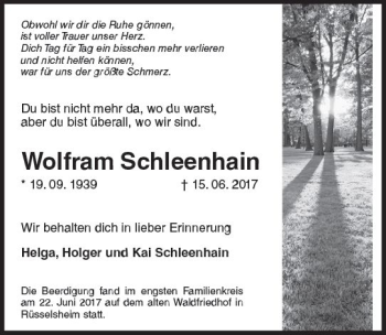 Traueranzeige von Wolfram Schleenhain von Trauerportal Rhein Main Presse