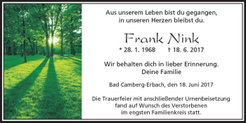 Traueranzeige von Frank Nink von  Camberger Anzeiger
