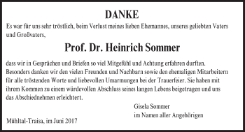 Traueranzeige von Heinrich Sommer von Trauerportal Echo Online