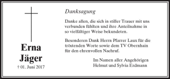 Traueranzeige von Erna Jäger von  Usinger Anzeiger