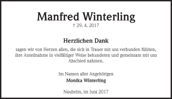 Traueranzeige von Manfred Winterling von Trauerportal Echo Online