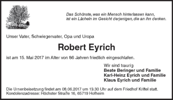 Traueranzeige von Robert Eyrich von Trauerportal Rhein Main Presse