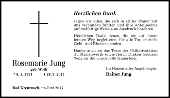Traueranzeige von Rosemarie Jung von Trauerportal Rhein Main Presse