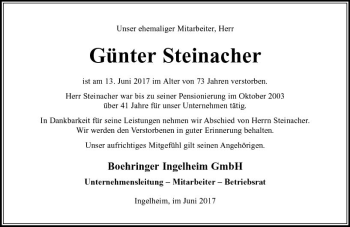Traueranzeige von Günter Steinacher von Trauerportal Rhein Main Presse