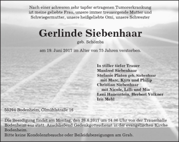 Traueranzeige von Gerlinde Siebenhaar von Trauerportal Rhein Main Presse