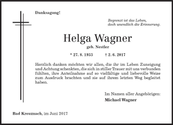Traueranzeige von Helga Wagner von Trauerportal Rhein Main Presse