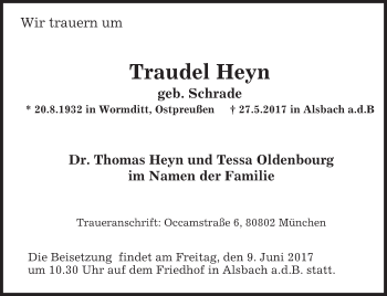 Traueranzeige von Traudel Heyn von Trauerportal Rhein Main Presse