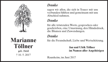 Traueranzeige von Marianne Töllner von Trauerportal Rhein Main Presse