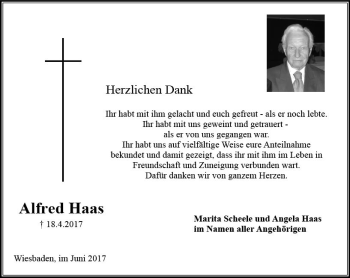 Traueranzeige von Alfred Haas von  Wiesbaden komplett