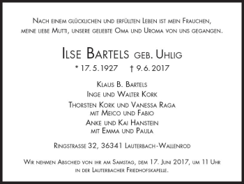 Traueranzeige von Ilse Bartels von VRM Trauer