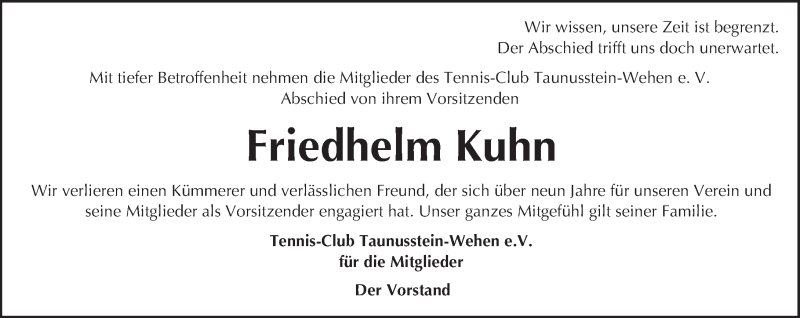  Traueranzeige für Friedhelm Kuhn vom 03.06.2017 aus Trauerportal Rhein Main Presse