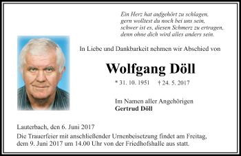 Traueranzeige von Wolfgang Döll von VRM Trauer