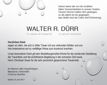 Traueranzeige von Walter R. Dürr von Trauerportal Rhein Main Presse